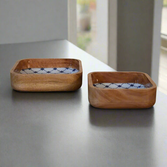 Blue and White Square Bowl Set of 2