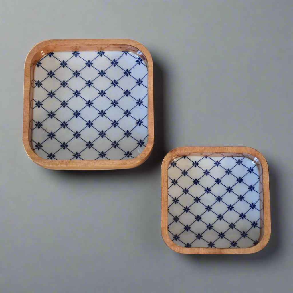 Blue and White Square Bowl Set of 2