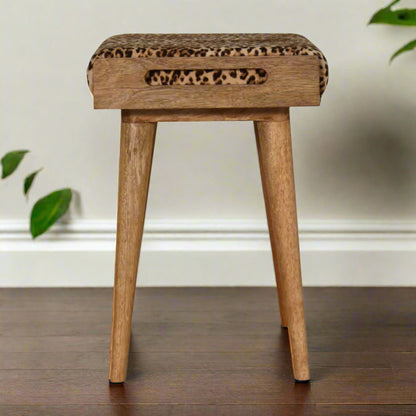 Leopard Velvet Tray Style Footstool