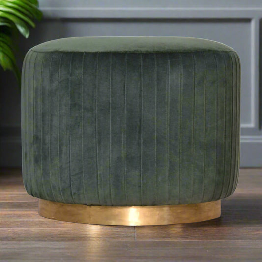 Emerald Velvet Pleated Footstool