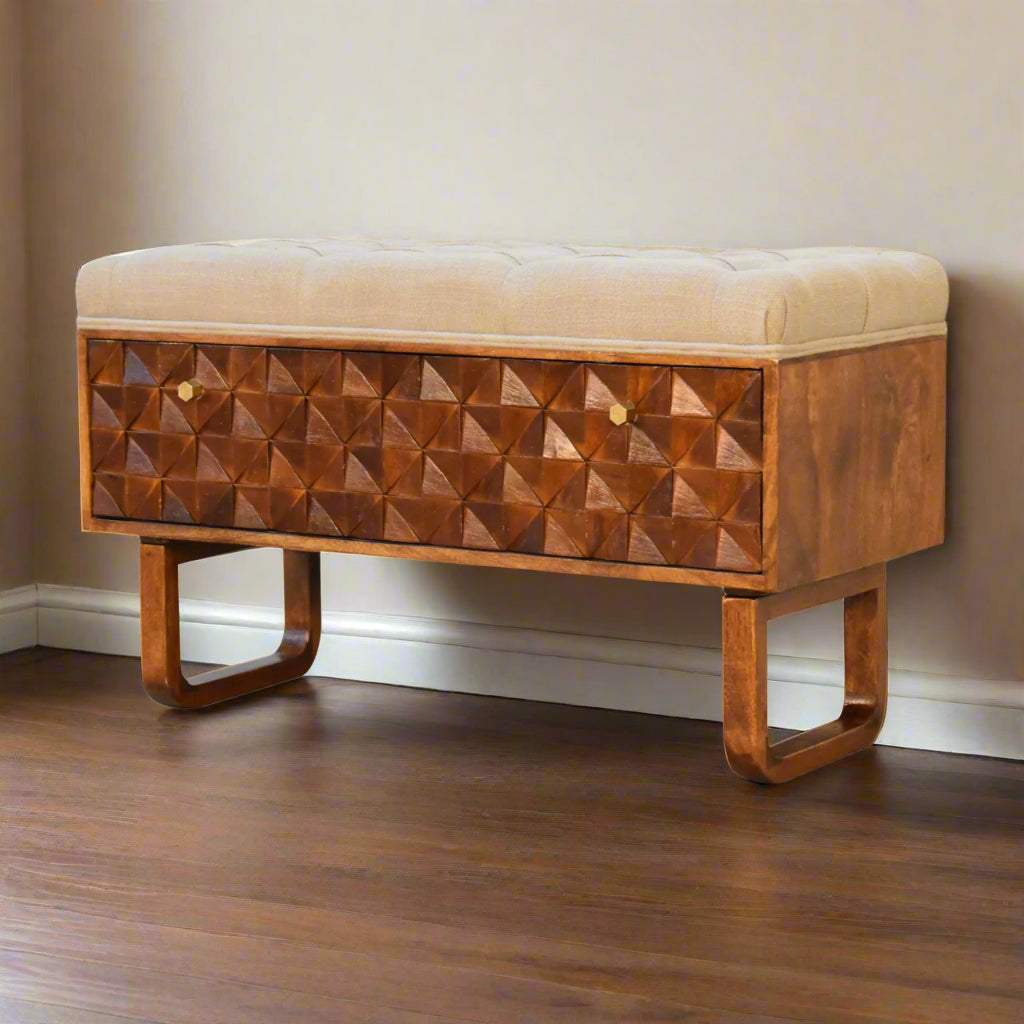'U' Chestnut Storage Pineapple Bench