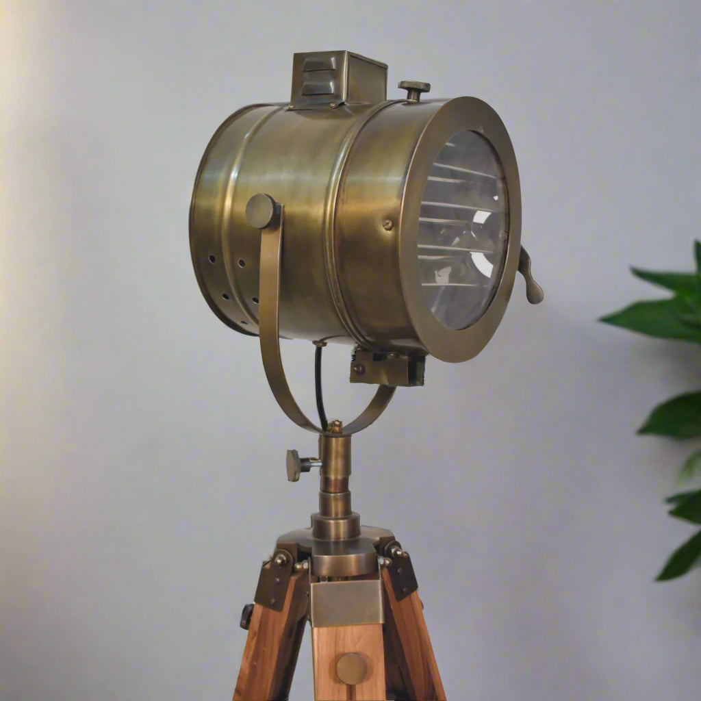 Brass Antique Tripod Fold Spotlight Floor Lamp