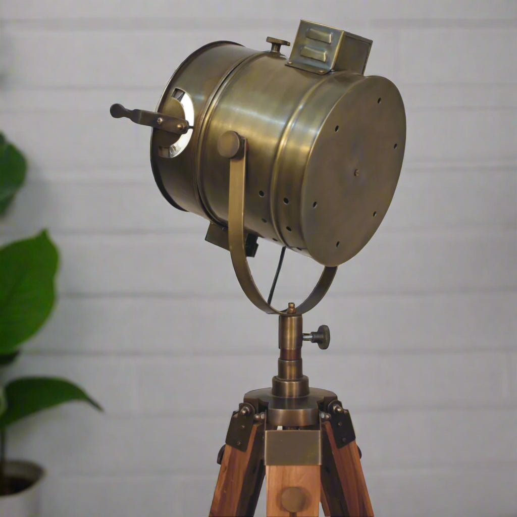 Brass Antique Tripod Fold Spotlight Floor Lamp