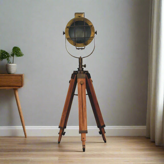 Brass Caged Spotlight Floor Lamp