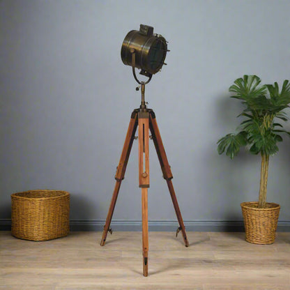 Brass Caged Spotlight Floor Lamp