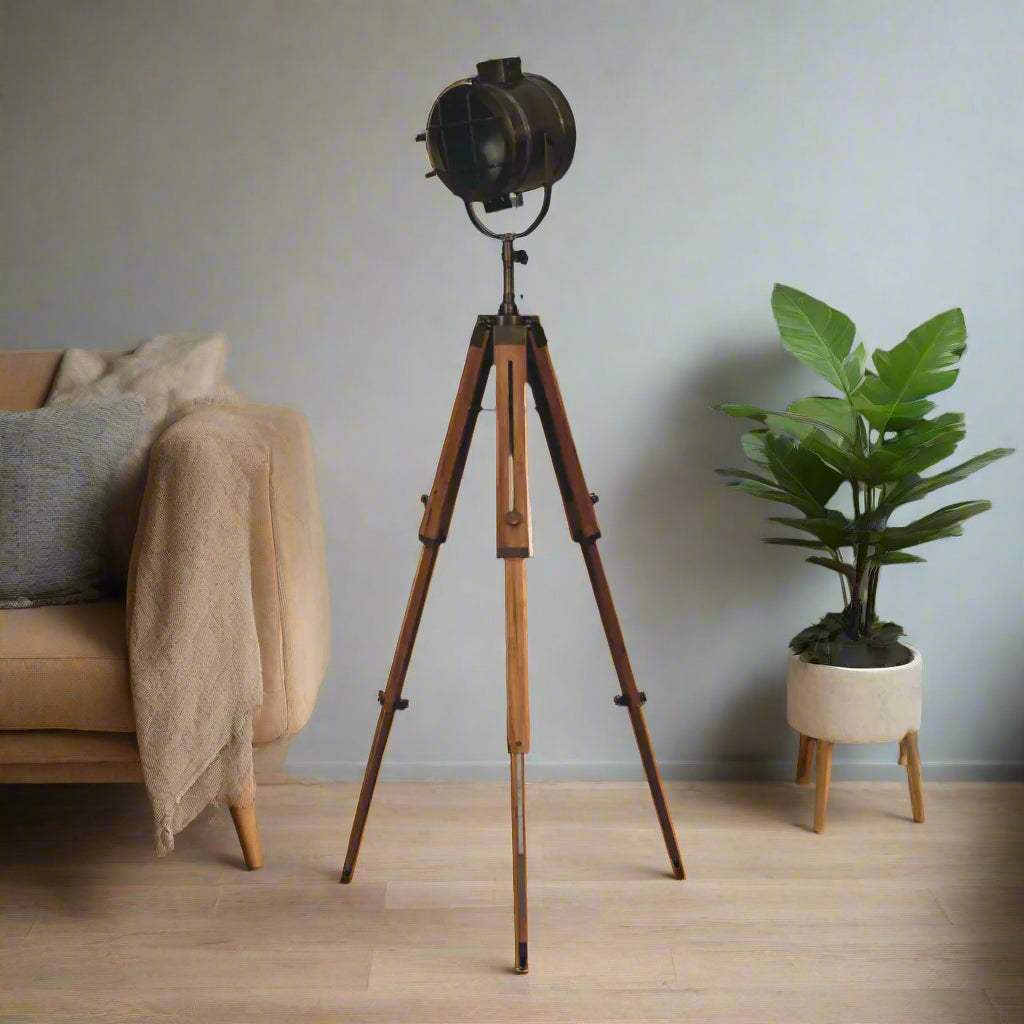 Brass Caged Spotlight Floor Lamp