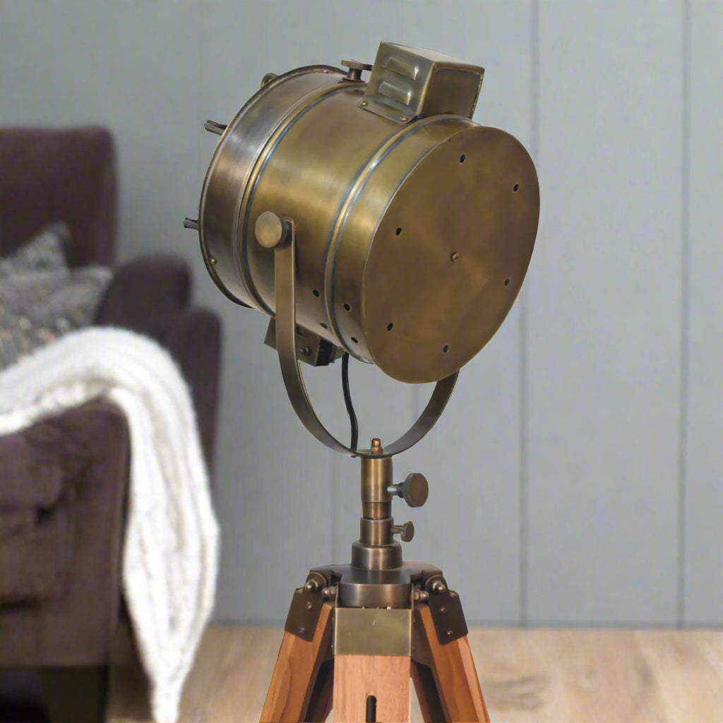 Brass Caged Spotlight Floor Lamp