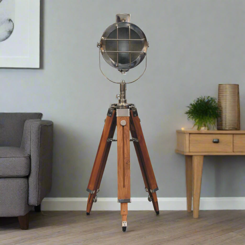Chrome Caged Spotlight Floor Lamp