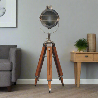 Chrome Caged Spotlight Floor Lamp