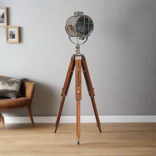 Chrome Caged Spotlight Floor Lamp