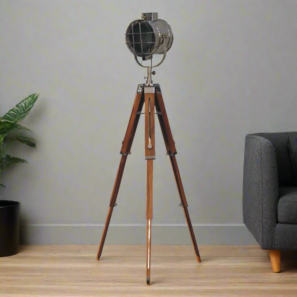 Chrome Caged Spotlight Floor Lamp