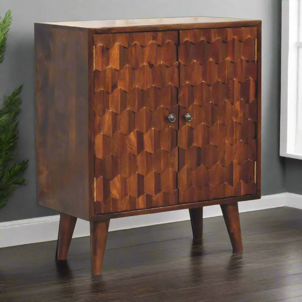 Chestnut Pineapple Carved Cabinet