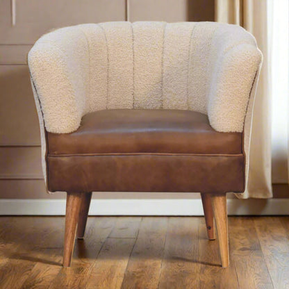 Leather Boucle Armchair: Cream