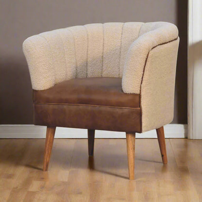 Leather Boucle Armchair: Cream