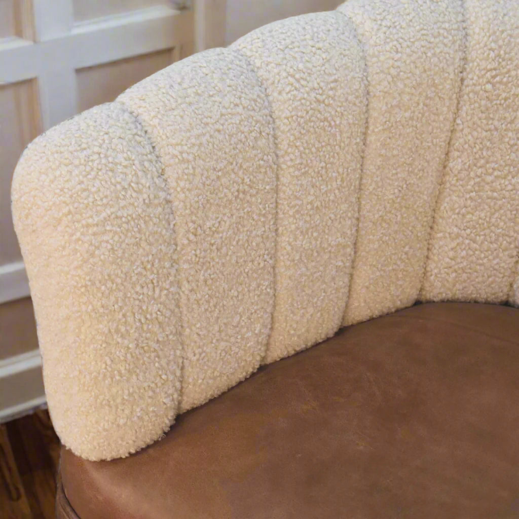 Leather Boucle Armchair: Cream
