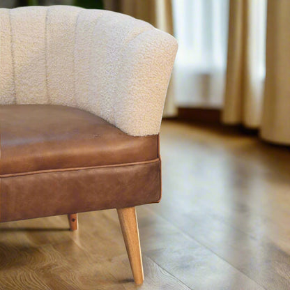 Leather Boucle Armchair: Cream