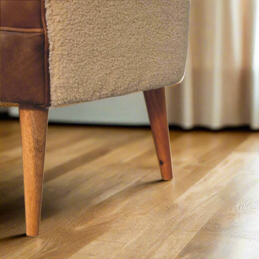 Leather Boucle Armchair: Cream