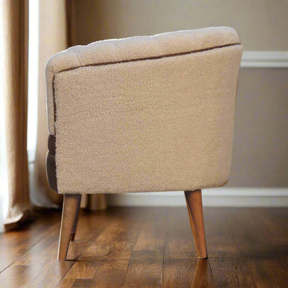 Leather Boucle Armchair: Cream