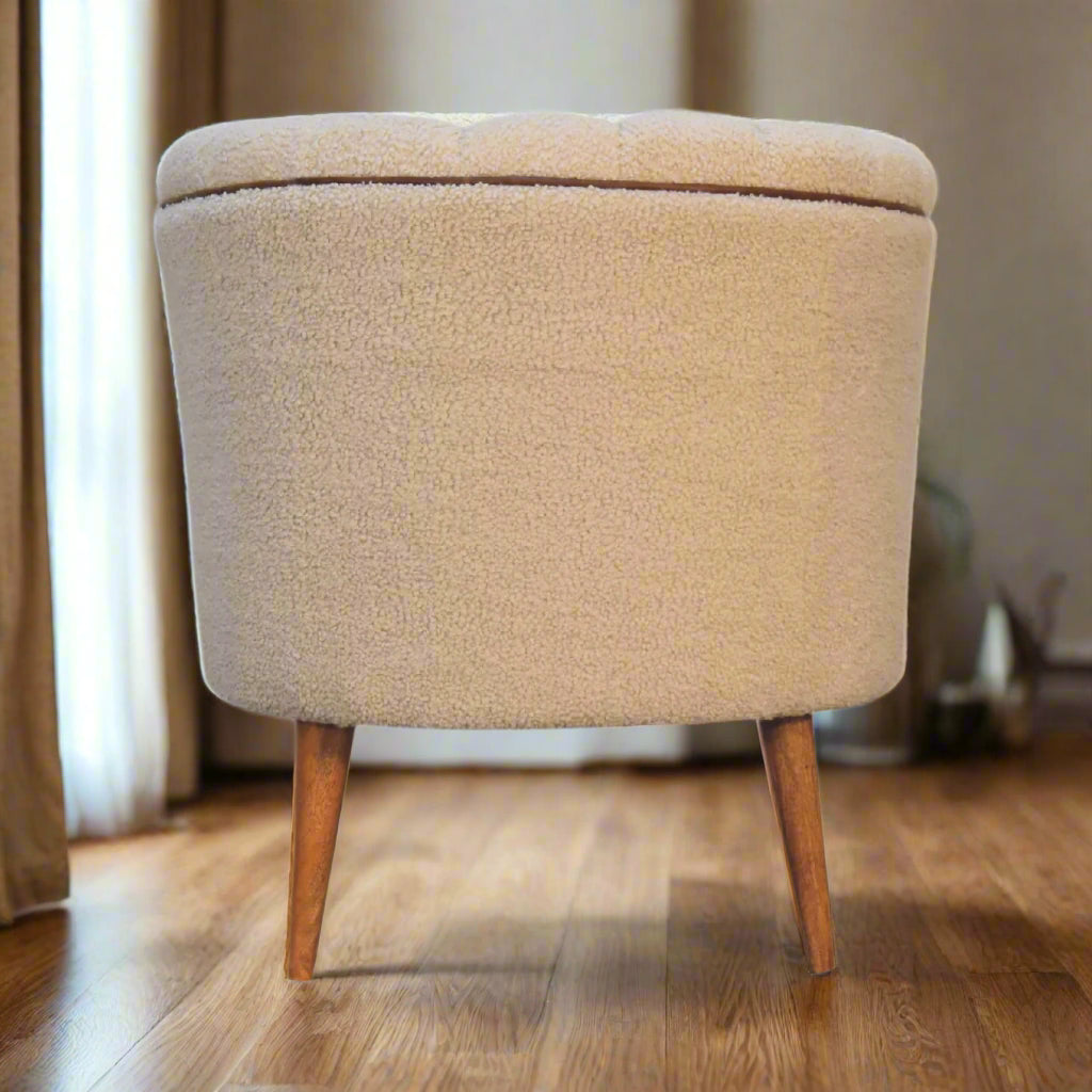 Leather Boucle Armchair: Cream