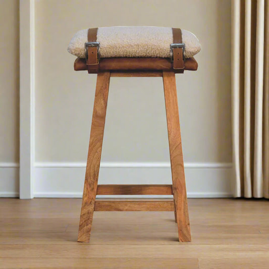 Leather Boucle Strapped Bar Stool