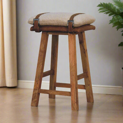 Leather Boucle Strapped Bar Stool