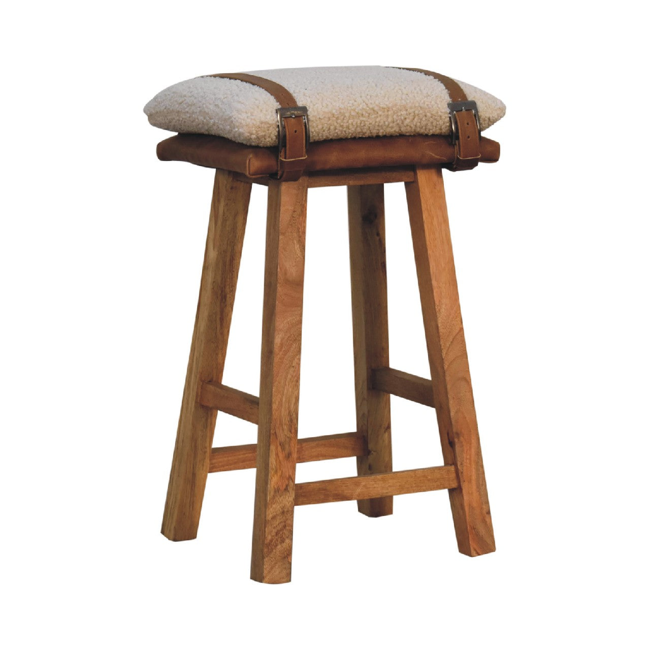 Leather Boucle Strapped Bar Stool