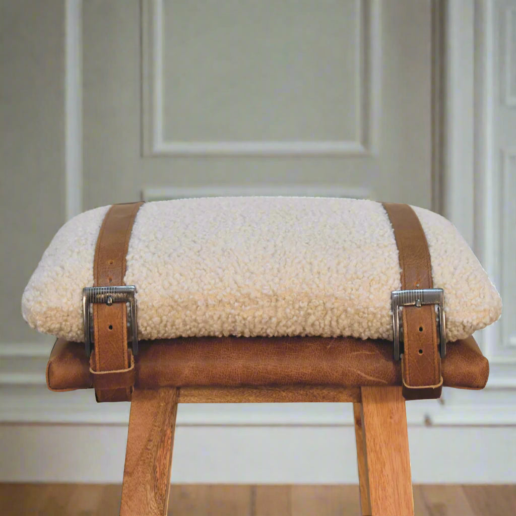 Leather Boucle Strapped Bar Stool