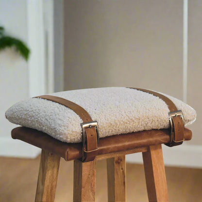Leather Boucle Strapped Bar Stool