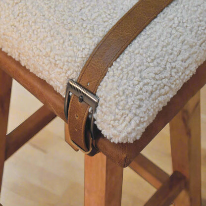 Leather Boucle Strapped Bar Stool