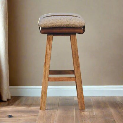 Leather Boucle Strapped Bar Stool
