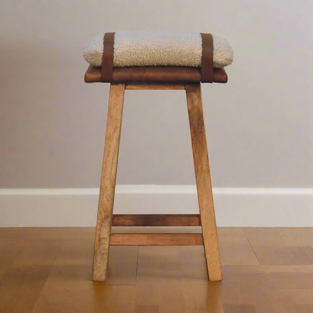 Leather Boucle Strapped Bar Stool