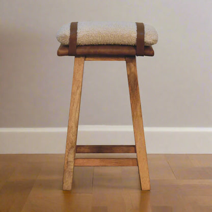 Leather Boucle Strapped Bar Stool