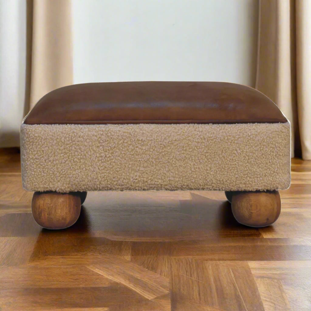 Leather Boucle Vintage Ball Footstool