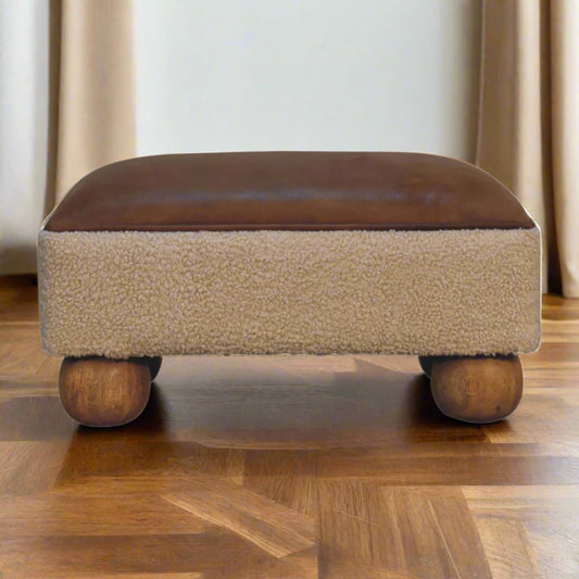 Leather Boucle Vintage Ball Footstool