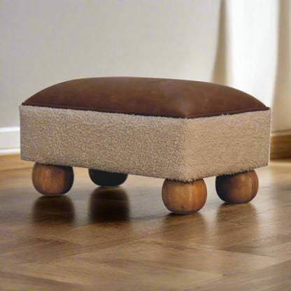 Leather Boucle Vintage Ball Footstool