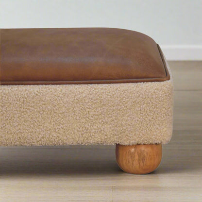 Leather Boucle Vintage Ball Footstool