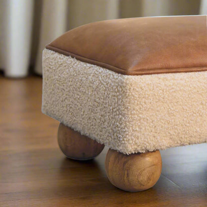 Leather Boucle Vintage Ball Footstool