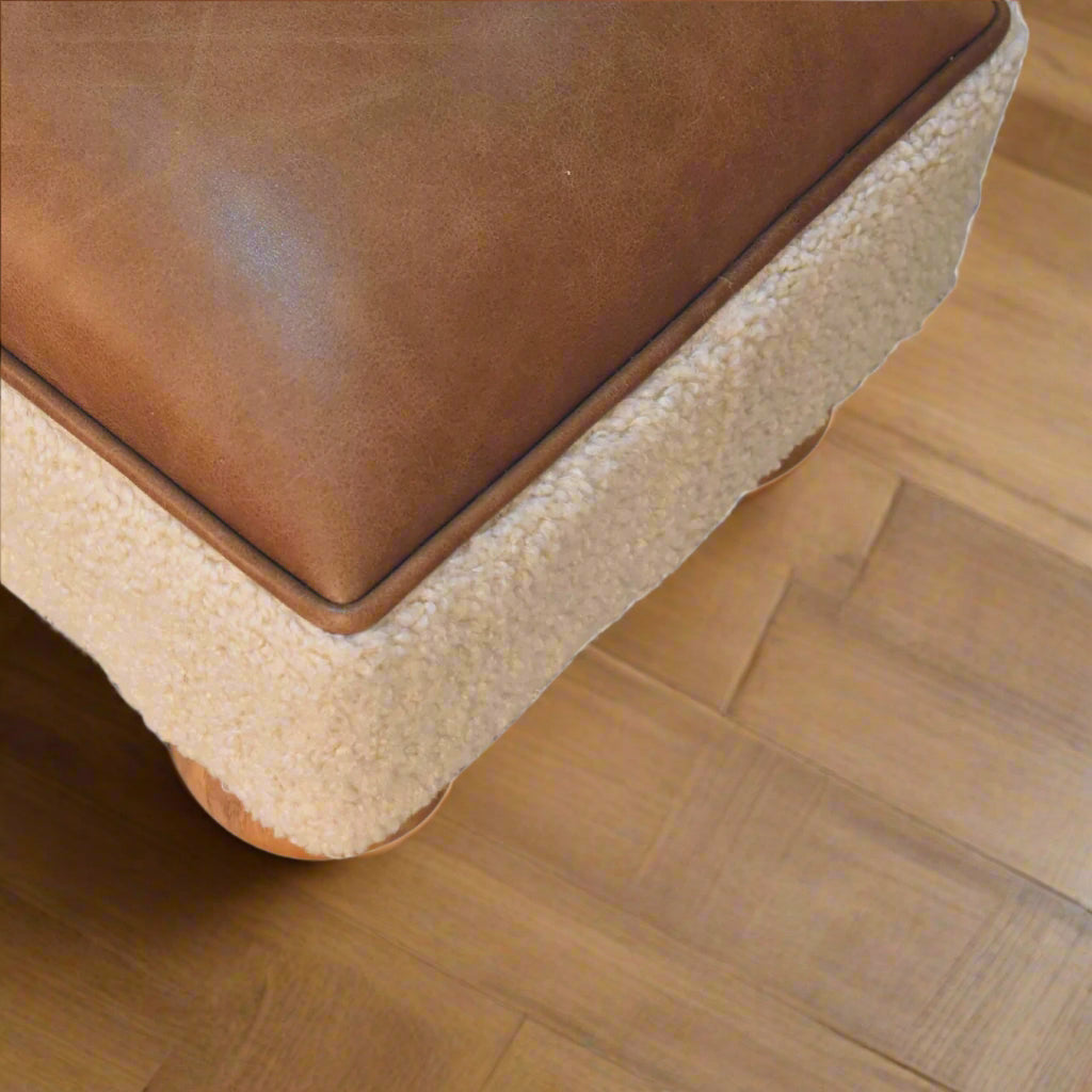 Leather Boucle Vintage Ball Footstool
