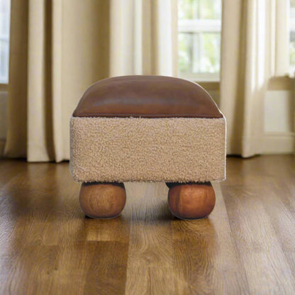 Leather Boucle Vintage Ball Footstool