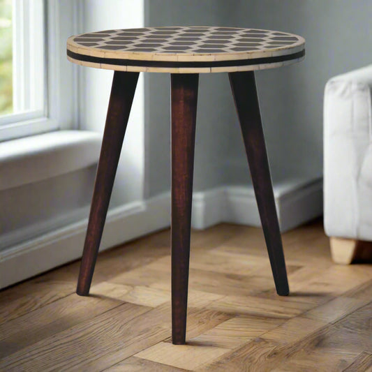 Honeycomb Bone Inlay Tripod Table With Honey Caramel Finish