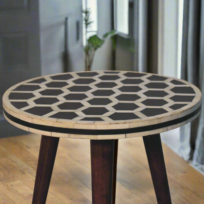 Honeycomb Bone Inlay Tripod Table With Honey Caramel Finish