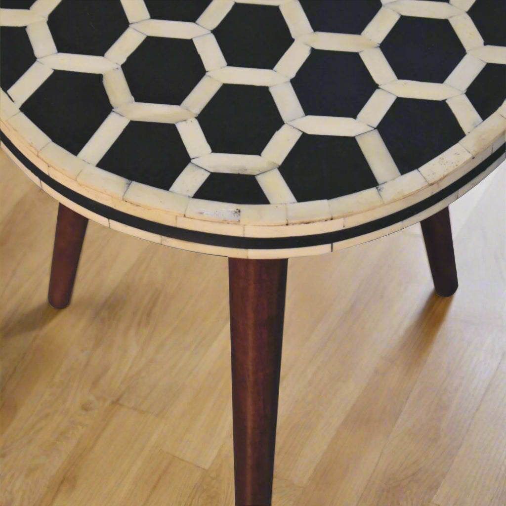 Honeycomb Bone Inlay Tripod Table With Honey Caramel Finish