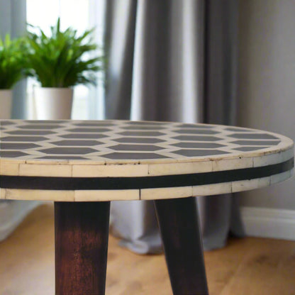 Honeycomb Bone Inlay Tripod Table With Honey Caramel Finish