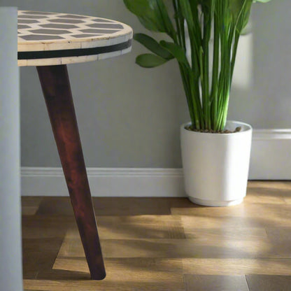 Honeycomb Bone Inlay Tripod Table With Honey Caramel Finish