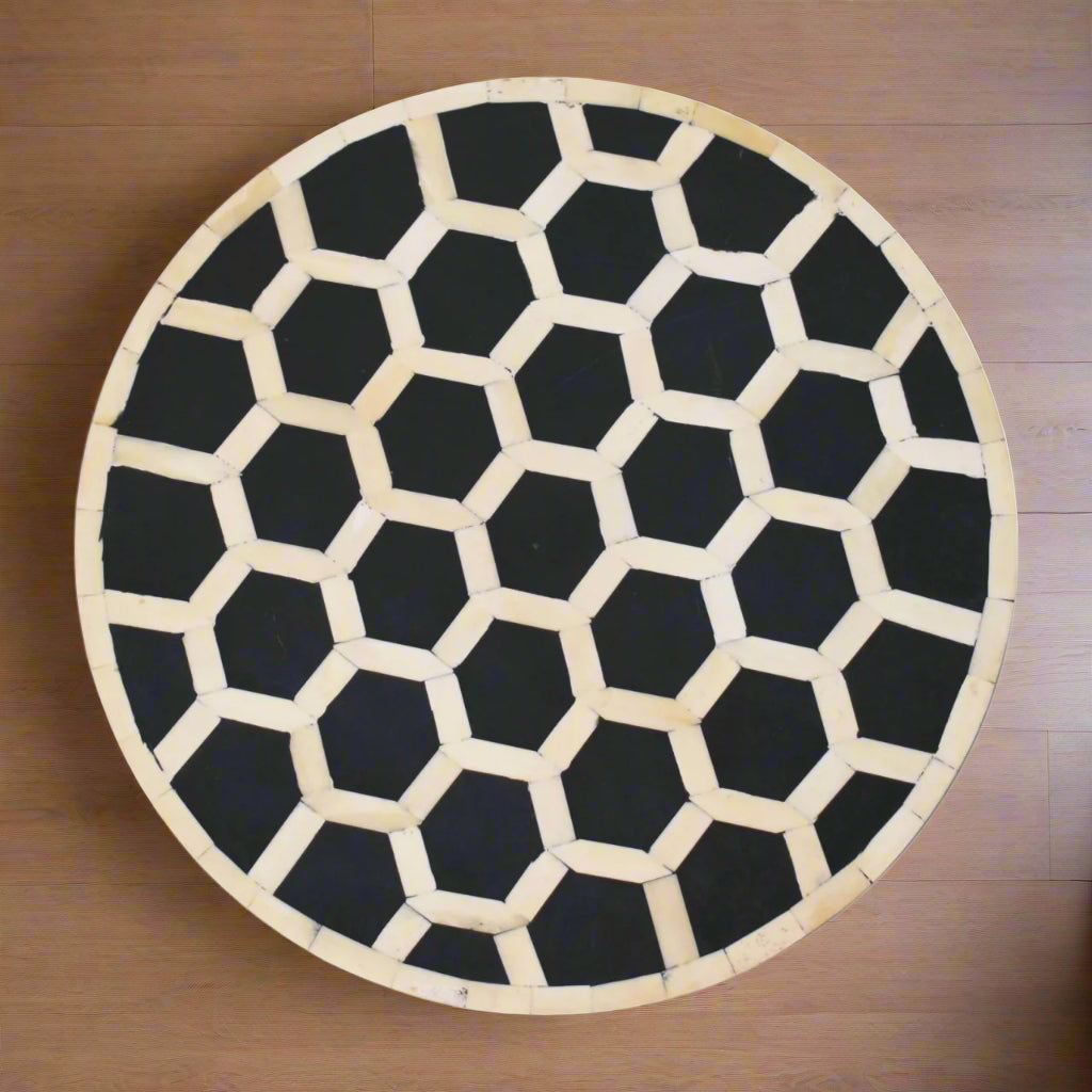 Honeycomb Bone Inlay Tripod Table With Honey Caramel Finish