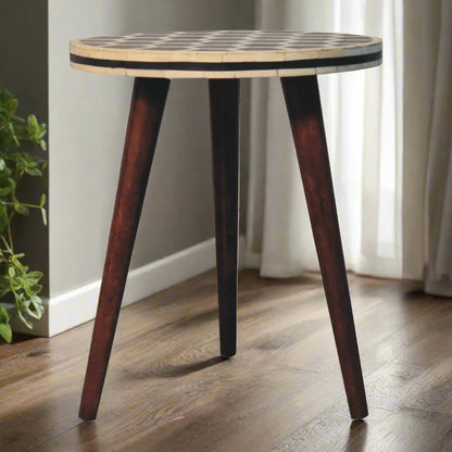 Honeycomb Bone Inlay Tripod Table With Honey Caramel Finish