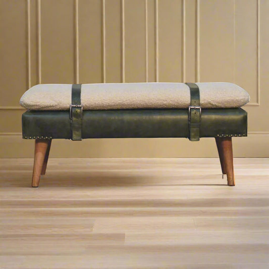 Leather Boucle Bench: Olive Green