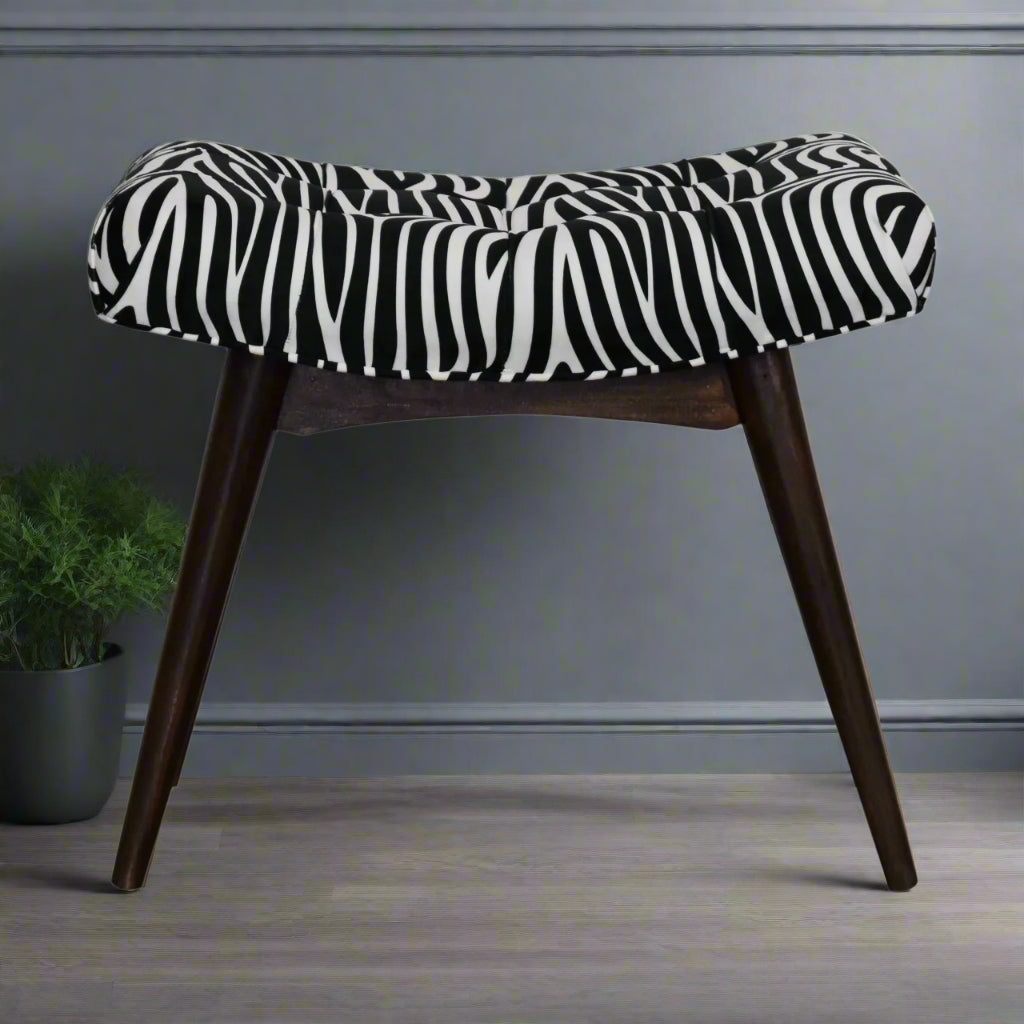 Zebra Print Curved Bench Stool
