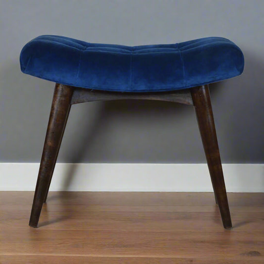 Royal Blue Velvet Curved Bench Stool