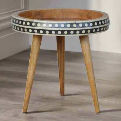 Small Dotted Bone Inlay End Table (Oak-ish Finish)
